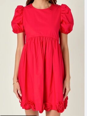 English Factory Poplin Corsage Mini Dress with Rosette Hem NWOT Medium